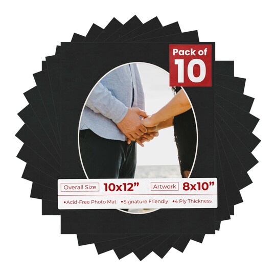Black Suede Mat Board for 10x12 Frames - Oval Opening for 8x10 Photos